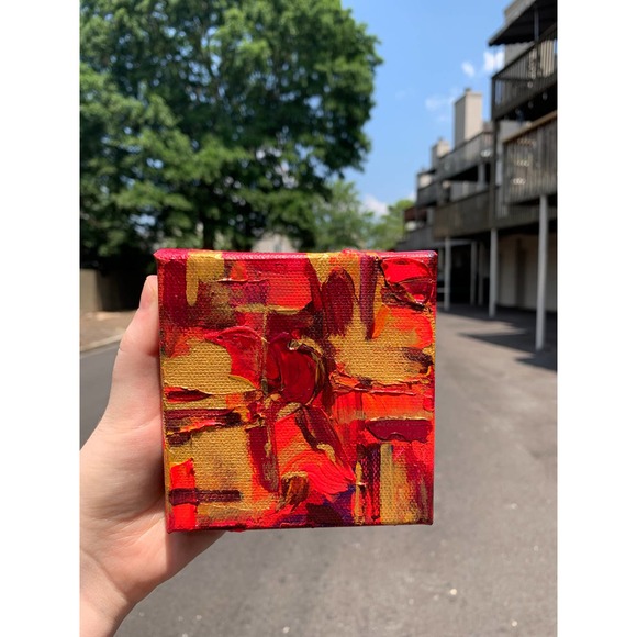 Handmade Maroon & Gold Mini Original Painting, Mini Canvas Painting, Office Art - Picture 2 of 5